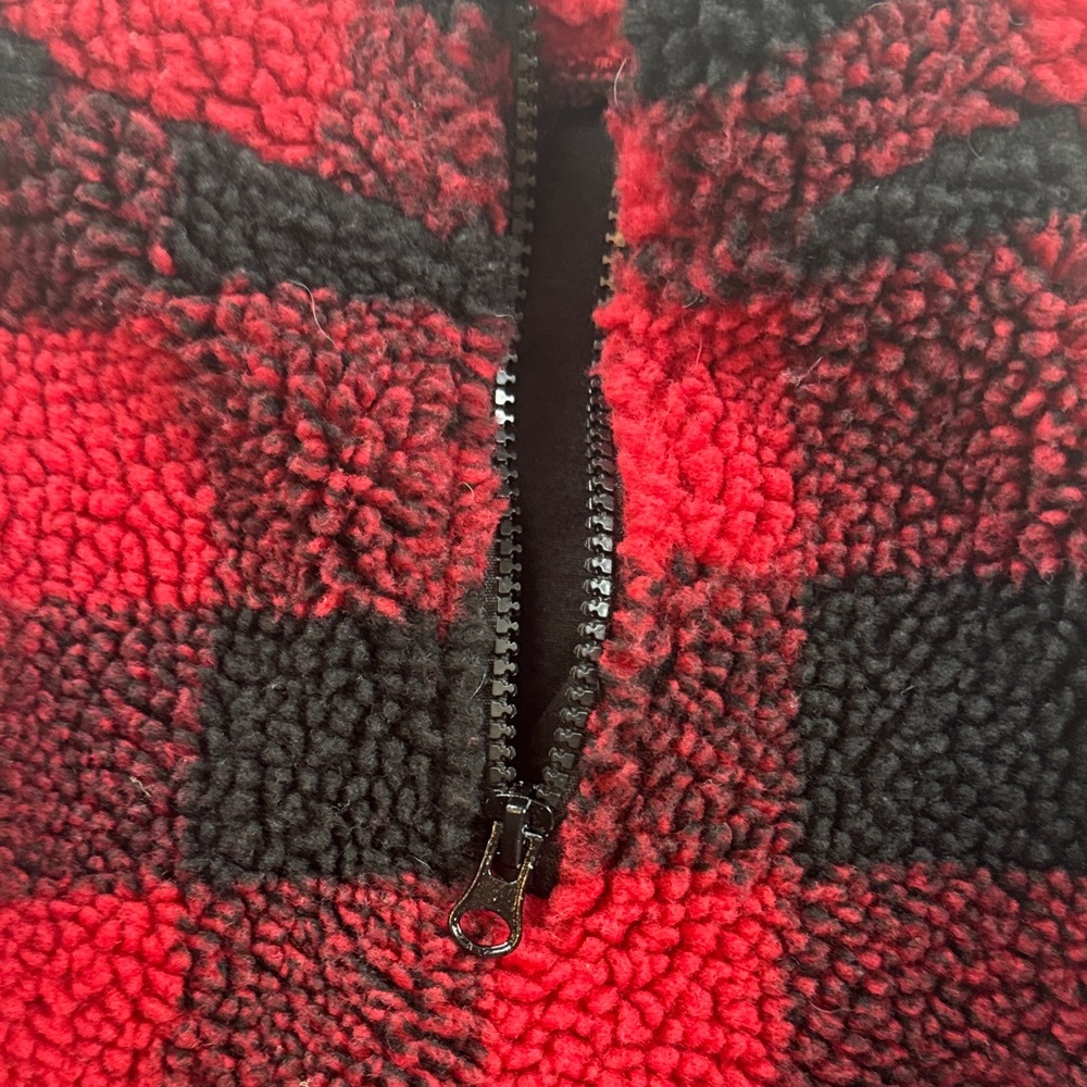 Heart to Tail Red & Black Buffalo Plaid Front Zip Lined Dog Sherpa Jacket - Picture 5 of 11